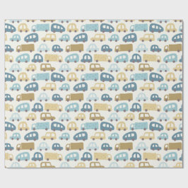 Baby Boy Gift Wrap Cars & Trucks | Blue & Beige Presentpapper