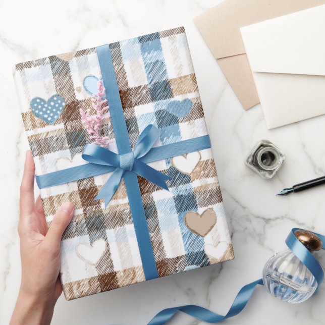 Baby Boy Hearts och rutigt rutmönster Presentpapper (Gifting)