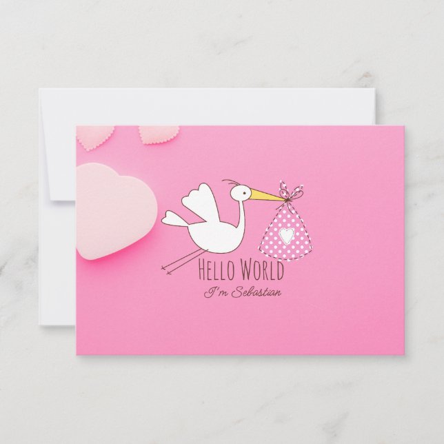 Baby Boy Hello World Sebastian Pink Thank You Card Tack Kort (Framsida)
