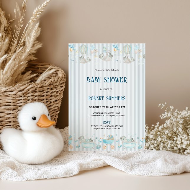 Baby Boy Modern Shower Invitation Spara Datumet (Skapare uppladdad)