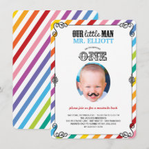 Baby Boy Mustasch 1-årsfest Förhandsinbjudan