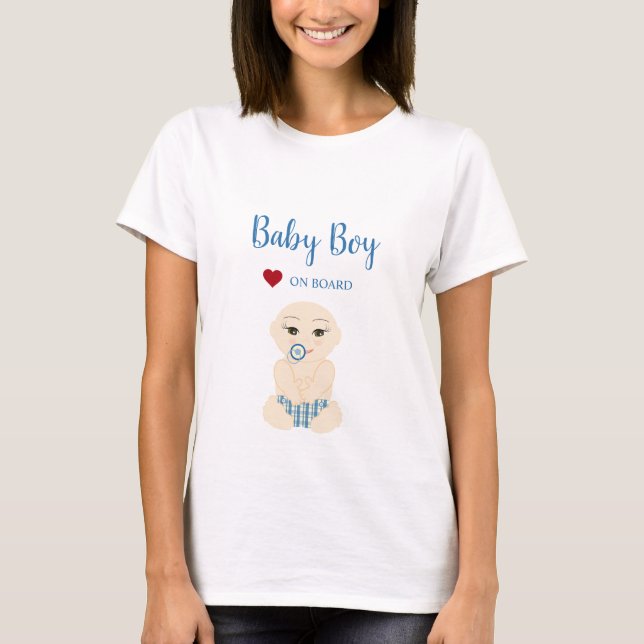 Baby Boy On Board Illustration in Blue Design T Shirt (Framsida)