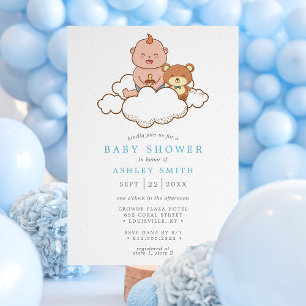Baby Boy on Cloud Söt Bebis-fest Inbjudningar
