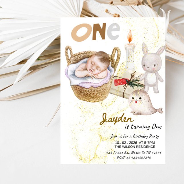 Baby Boy ONE 1st Birthday-Boy First Birthday Party Inbjudningar (Skapare uppladdad)