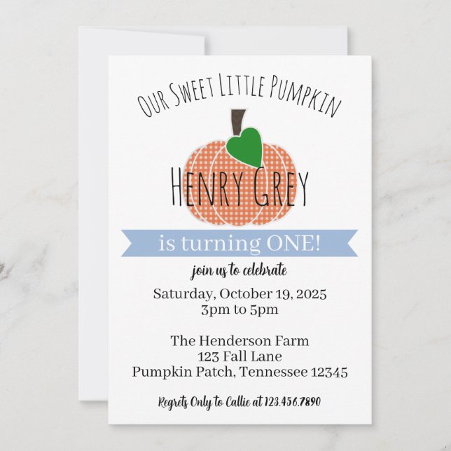 Baby Boy Pumpkin First 1st Birthday Invitation Inbjudningar (Framsida)