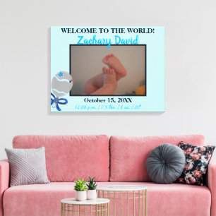 Baby Boy Rattle Födelsestatistik 24" x 18" Ladda u Canvastryck