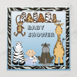 Baby Boy & Safari Djur Baby Shower Inbjudningar