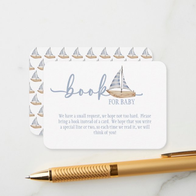 Baby Boy Sail Shower Book for Baby Card Tilläggskort (Fram/Back In Situ)