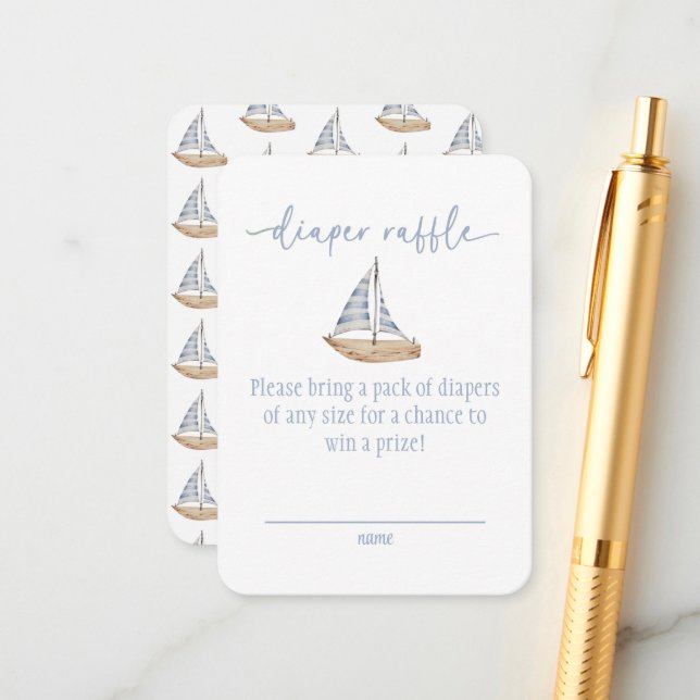 Baby Boy Sail Shower Diaper Raffle Card Tilläggskort (Fram/Back In Situ)
