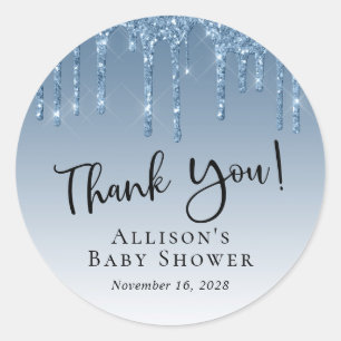 Baby Boy Shower Blue Glitter Tack Runt Klistermärke