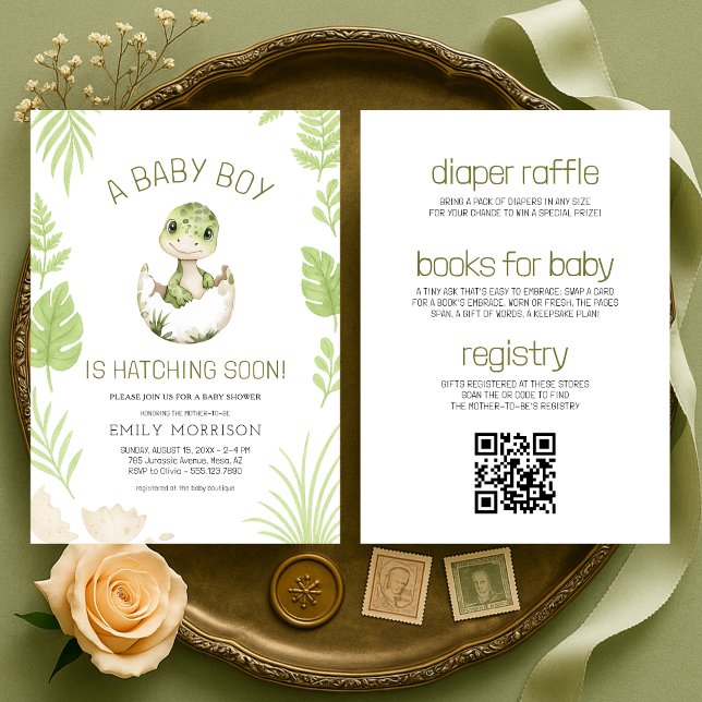 Baby Boy Shower Dinosaur Allt-i-ett Inbjudningar (Skapare uppladdad)