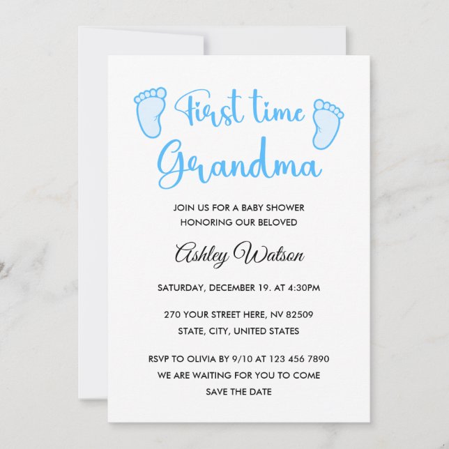 Baby Boy Shower First Time Grandma Inbjudningar (Framsida)