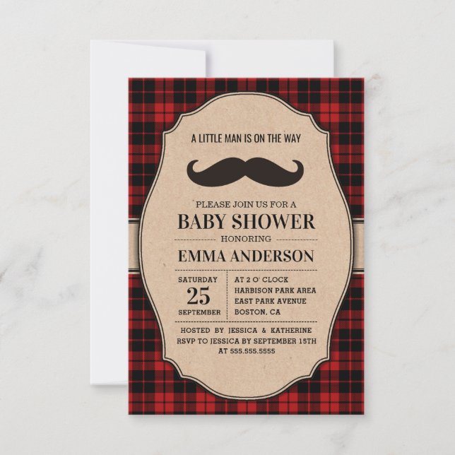 Baby Boy Shower-inbjudan - Mustache Inbjudningar (Framsida)