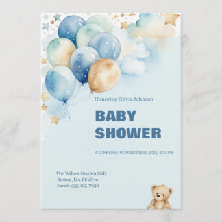 Baby Boy Shower Invitation | Blue Teddy Bear Inbjudningar