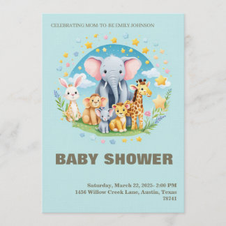 Baby Boy Shower Invitation Cartoon Animals Inbjudningar