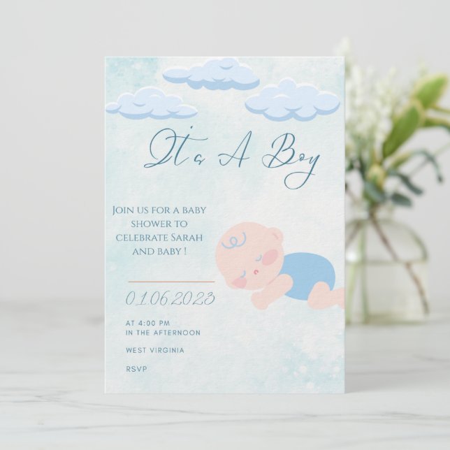 Baby boy Shower Invitation  Inbjudningar (Stående Fram)
