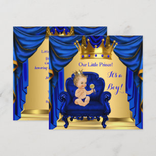 Baby boy shower prins kunglig blå guld blond inbjudningar