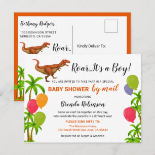 Baby Boy Shower Via Post Roar Jungle Dinosaur Vykort