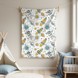 Baby Boy Space Blanket Planets & Rocket Design Fleecefilt