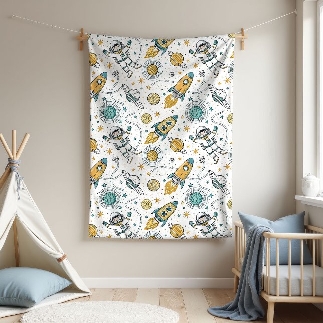 Baby Boy Space Blanket Planets & Rocket Design Fleecefilt (Baby Boy Space Blanket Planets & Rocket Design)