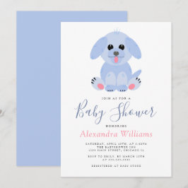 Baby Boy Spegeldok Blå Personlig Valp Inbjudningar