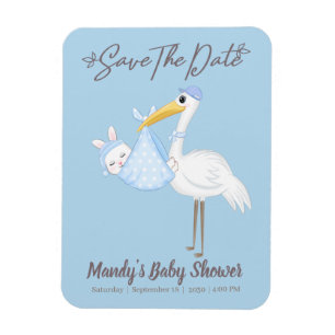 Baby Boy Stork Blå Shower Spara datum Magnet