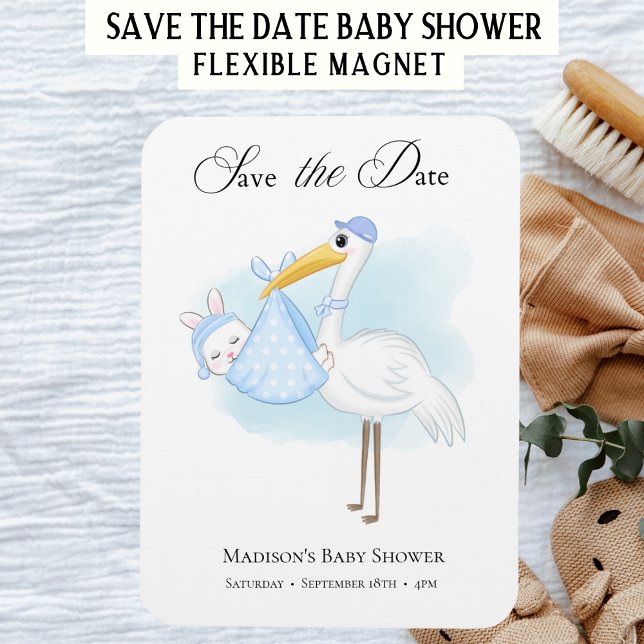 Baby Boy Stork Blå Shower Spara datum Magnet (Skapare uppladdad)