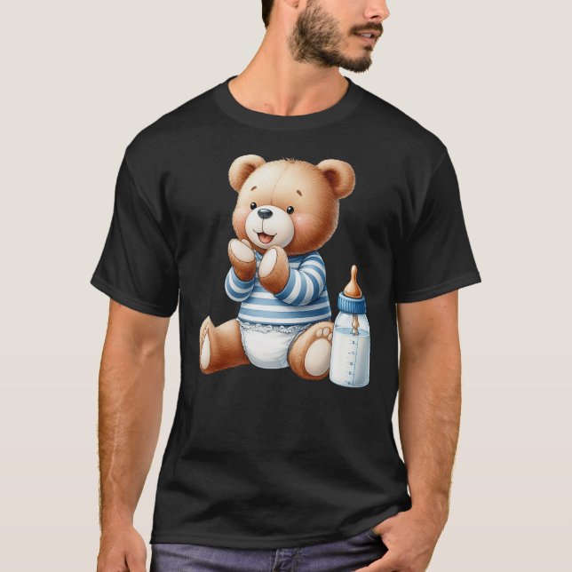 Baby Boy Teddy Bear Baby Shower Gender Reveal T Shirt (Framsida)