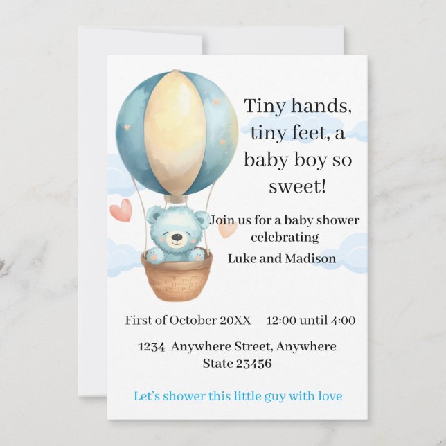Baby Boy Teddy Bear Bebis Bjudan |  Inbjudningar (Framsida)