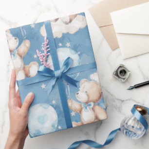 Baby Boy Teddy Bear Flytande Ballong Presentpapper