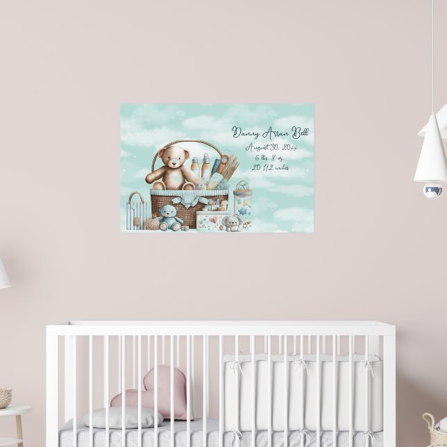 Baby Boy Teddy Bear Korg med leksaker Poster (Barnkammare 2)
