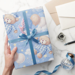 Baby Boy Teddybjörn Flytande Ballong Presentpapper