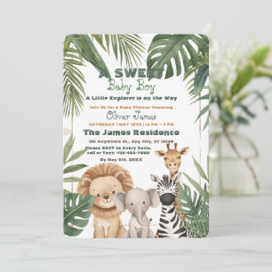 Baby Boy Tropical Jungle Safari Doppbad-inbjudan Inbjudningar
