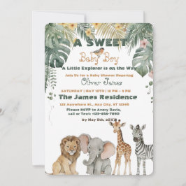 Baby Boy Tropical Jungle Safari Doppbadinvitation Inbjudningar