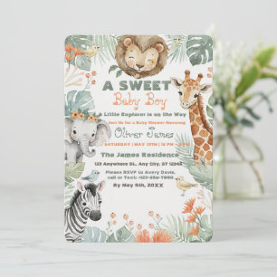 Baby Boy Tropical Jungle Safari Doppinvitation Inbjudningar