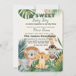 Baby Boy Tropical Jungle Safari Doppinvitation Inbjudningar
