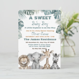 Baby Boy Tropical Jungle Safari Doppinvitation Inbjudningar