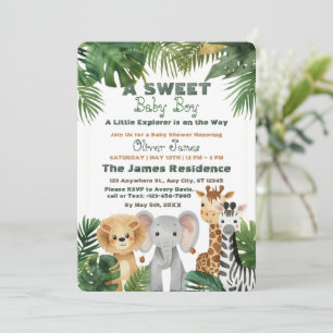 Baby Boy Tropical Jungle Safari Doppinvitation Inbjudningar