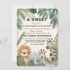 Baby Boy Tropical Jungle Safari Doppinvitation Inbjudningar
