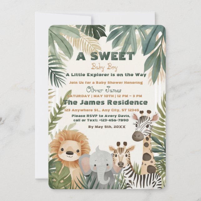 Baby Boy Tropical Jungle Safari Shower Invitation Inbjudningar (Framsida)