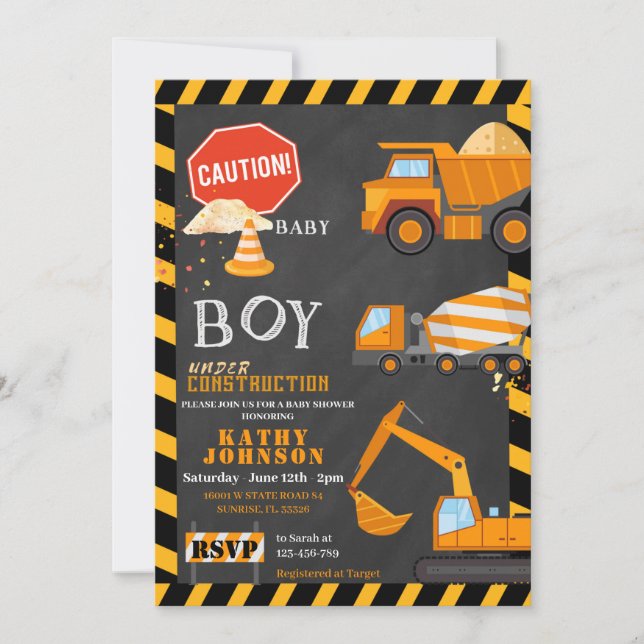 Baby Boy Under Construction Baby Shower Invitation Inbjudningar (Framsida)