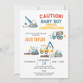 Baby Boy under konstruktion, Truck Boy Baby Shower Inbjudningar