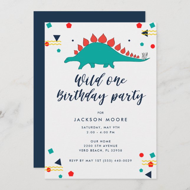 Baby Boy Wild One Dinosaur 1:a födelsedagen Inbjudningar (Fram/baksida)