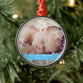 Baby Boys Första Jul Snöflingor Blå Silver Julgransprydnad Metall