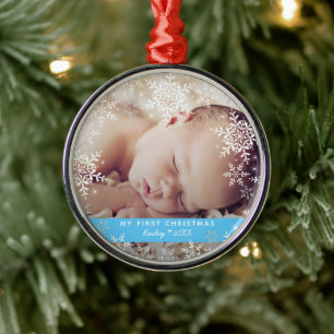 Baby Boys Första Jul Snöflingor Blå Silver Julgransprydnad Metall