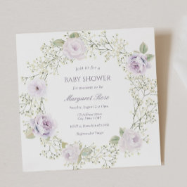 Baby Breath och lila rosor Baby Shower Inbjudningar