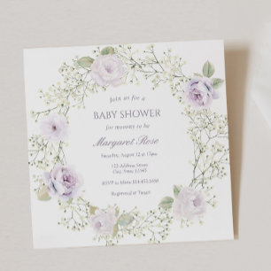 Baby Breath och lila rosor Baby Shower Inbjudningar