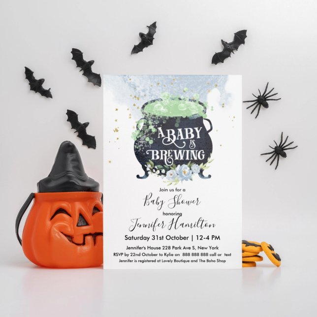 baby breder ut sig Halloween Baby Shower Blue Inbjudningar (Skapare uppladdad)
