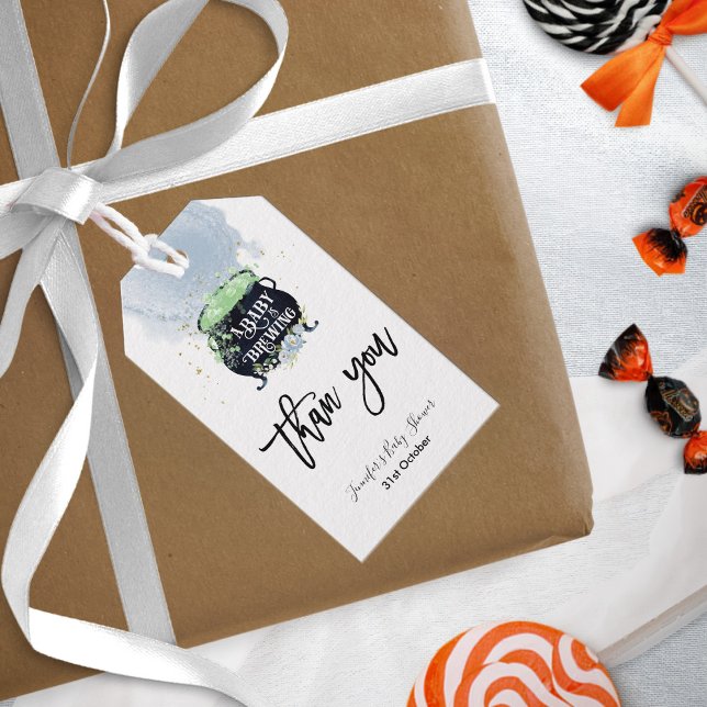 baby breder ut sig Halloween Baby Shower Blue Presentetikett (Skapare uppladdad)
