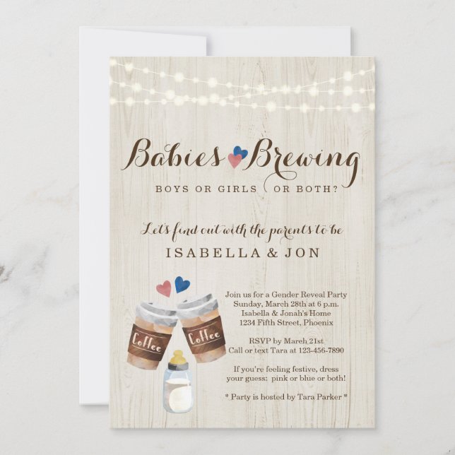 Baby Brev Coffee Twillingar Gender Reveal Party Inbjudningar (Framsida)